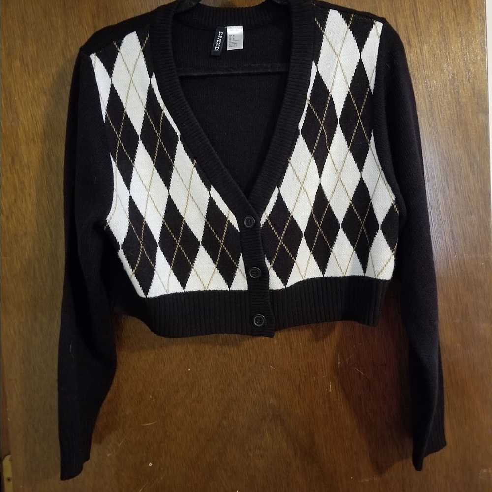 Black and White Argyle Women's Sweater